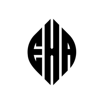 EXA circle letter logo design with circle and ellipse shape. EXA ellipse letters with typographic style. The three initials form a circle logo. EXA Circle Emblem Abstract Monogram Letter Mark Vector.