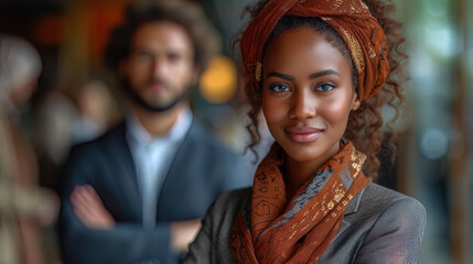 Fototapeta premium Image of a happy business park of various ethnic origin, posing with crossed han