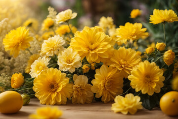 "Sunny Floral Bliss: Spring Yellow Background Arrangement"