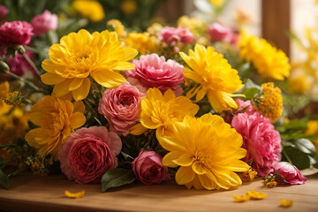 "Sunny Floral Bliss: Yellow Background Arrangement"