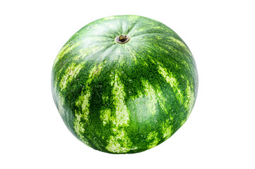 Whole ripe green watermelon.  Isolated, Transparent background. 