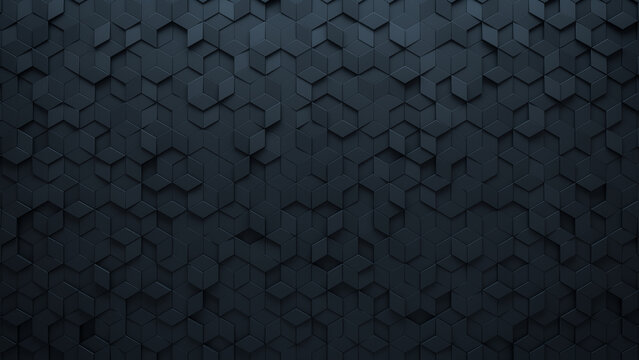 Black Tiles arranged to create a Diamond Shaped wall. Futuristic, Polished Background formed from 3D blocks. 3D Render