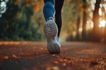 Active lifestyle: A close-up of a person stretching their quadriceps outdoors, showcasing their dedication to fitness.