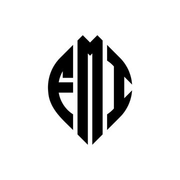 FMI circle letter logo design with circle and ellipse shape. FMI ellipse letters with typographic style. The three initials form a circle logo. FMI Circle Emblem Abstract Monogram Letter Mark Vector.
