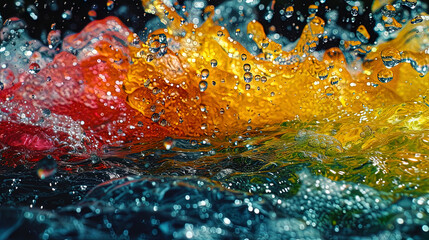 Abstract composition of multi colored drops of water that create a unique pat