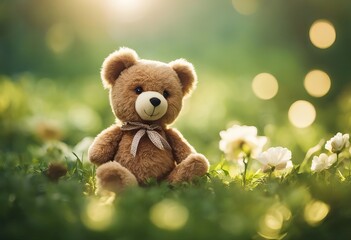  green background soft bear toy lies Teddy