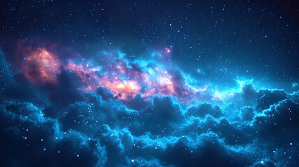 Photos of space landscape with bright stars and fogg