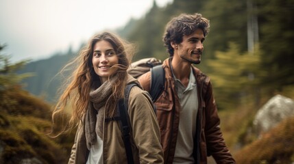 Young couple hiking
