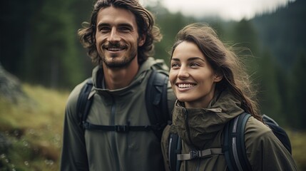 Young couple hiking