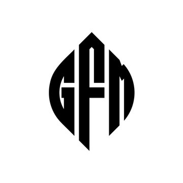 GFM circle letter logo design with circle and ellipse shape. GFM ellipse letters with typographic style. The three initials form a circle logo. GFM Circle Emblem Abstract Monogram Letter Mark Vector.