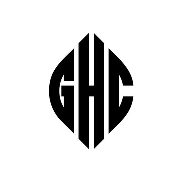 GHC circle letter logo design with circle and ellipse shape. GHC ellipse letters with typographic style. The three initials form a circle logo. GHC Circle Emblem Abstract Monogram Letter Mark Vector.