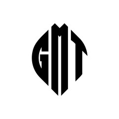 GMT circle letter logo design with circle and ellipse shape. GMT ellipse letters with typographic style. The three initials form a circle logo. GMT Circle Emblem Abstract Monogram Letter Mark Vector.