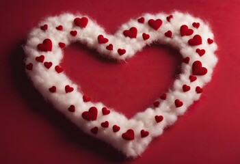  red background shape heart made wool White