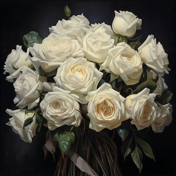 A colorful bouquet of white roses