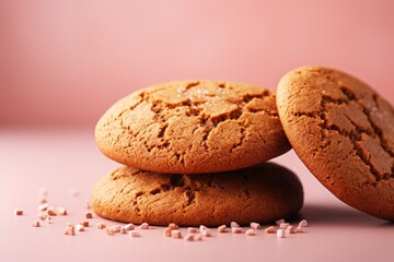 ginger cookies on a pastel background, close-up. flour product, dessert. copy space.