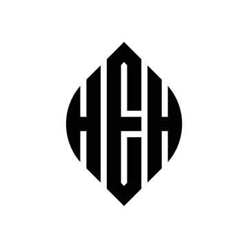 HEH circle letter logo design with circle and ellipse shape. HEH ellipse letters with typographic style. The three initials form a circle logo. HEH circle emblem abstract monogram letter mark vector.