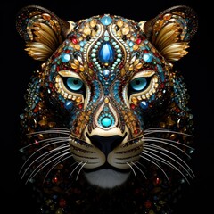 A cheetah face made of beautiful gemstones