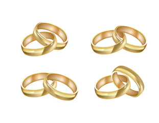 Two golden rings joined, realistic vector	