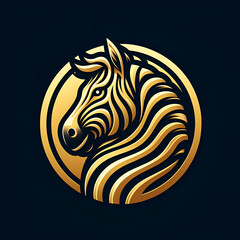 Golden zebra logo isolated on black background 