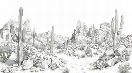 mexican landscape pencil sketch 