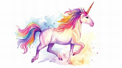 Obraz na płótnie Canvas watercolor running colorful unicorn