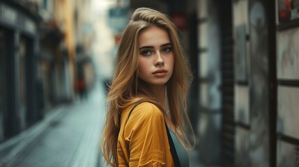 Fototapeta premium portrait of young female model on the street