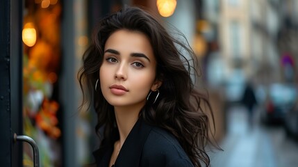 portrait of young female model on the street