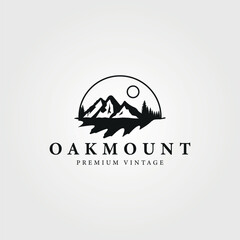 oak leaf with mountain on it, logo vector vintage illustration design