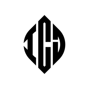 ICJ circle letter logo design with circle and ellipse shape. ICJ ellipse letters with typographic style. The three initials form a circle logo. ICJ circle emblem abstract monogram letter mark vector.