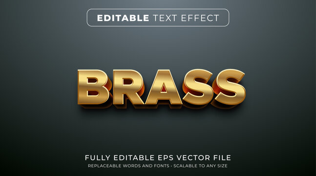Editable text effect in gold brass metal style