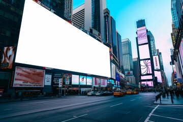 night scene of blank advertising big LED bilboard installed outdoor on the city background