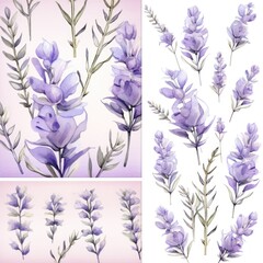 Lavender watercolor botanical digital paper floral background