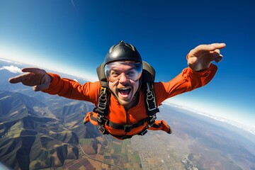 Thrilling Descent Skydivers Adrenaline Moment in Clear Blue Midday Sky
