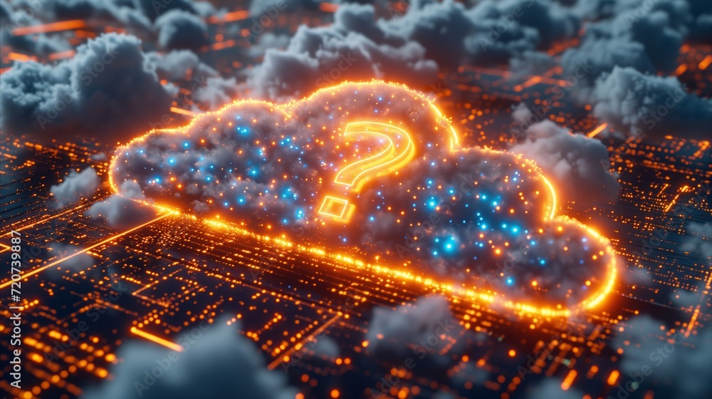 Poster digital cloud with question mark concept on circuit background