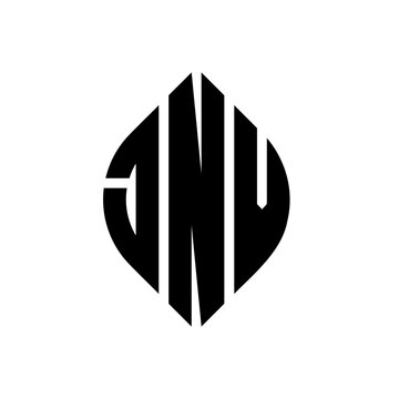 JNV circle letter logo design with circle and ellipse shape. JNV ellipse letters with typographic style. The three initials form a circle logo. JNV circle emblem abstract monogram letter mark vector.