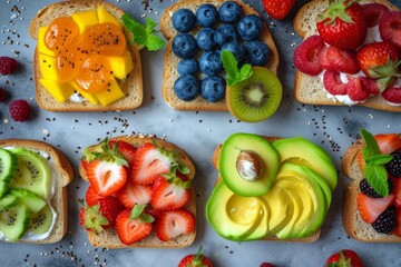 post workout colorful toast snacks flatlay breakfast