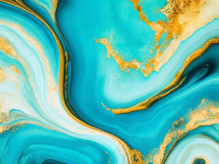 Luxurious Marbling Background. Paint Swirls in Beautiful Teal and Orange colors