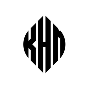 KHM circle letter logo design with circle and ellipse shape. KHM ellipse letters with typographic style. The three initials form a circle logo. KHM circle emblem abstract monogram letter mark vector.
