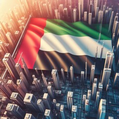 United Arab Emirates flag in abstract 3d digital art form, generative AI