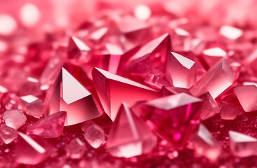 Background of pink crystals, rose quartz, semi-precious stones, pink background