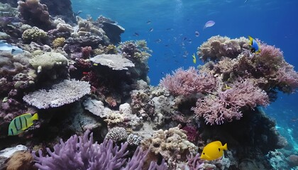 Naklejka na ściany i meble Underwater coral reef and exotic sea life, beautiful vibrant colors, tropical colorful sea and fish, diving and biodiversity concept, hd created with generative ai 