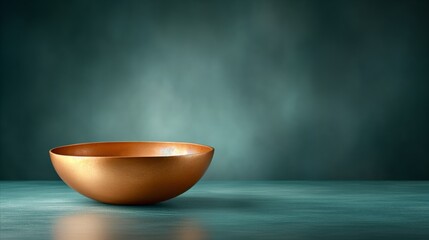 Elegant copper bowl on a wooden surface with moody lighting - obrazy, fototapety, plakaty