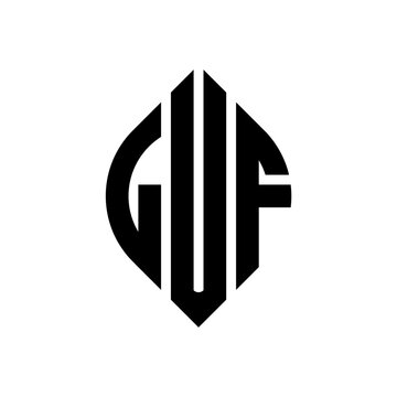 LUF circle letter logo design with circle and ellipse shape. LUF ellipse letters with typographic style. The three initials form a circle logo. LUF circle emblem abstract monogram letter mark vector.