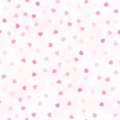 Heart confetti seamless vector pattern. Love watercolor background, for Valentine's day. Red, pink and rose hearts flying, for 14 February