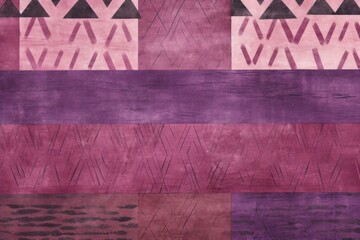 Mauve, sage, and ruby seamless African pattern, tribal motifs grunge texture on textile background