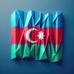 Azerbaijan national flag in origami style, crafted to resemble a 3D folded paper structure, generative AI