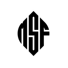 MSF circle letter logo design with circle and ellipse shape. MSF ellipse letters with typographic style. The three initials form a circle logo. MSF circle emblem abstract monogram letter mark vector.