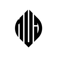 MUJ circle letter logo design with circle and ellipse shape. MUJ ellipse letters with typographic style. The three initials form a circle logo. MUJ circle emblem abstract monogram letter mark vector.