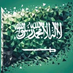 Kingdom of Saudi Arabia national flag in Polyart style, made up of geometric polygons, digital art. Created with generative AI