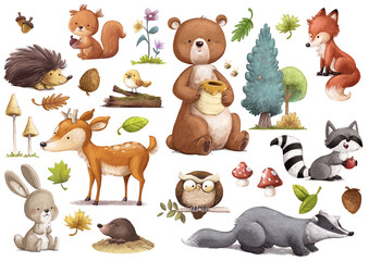 Forest animals and vegetation set - 720756431